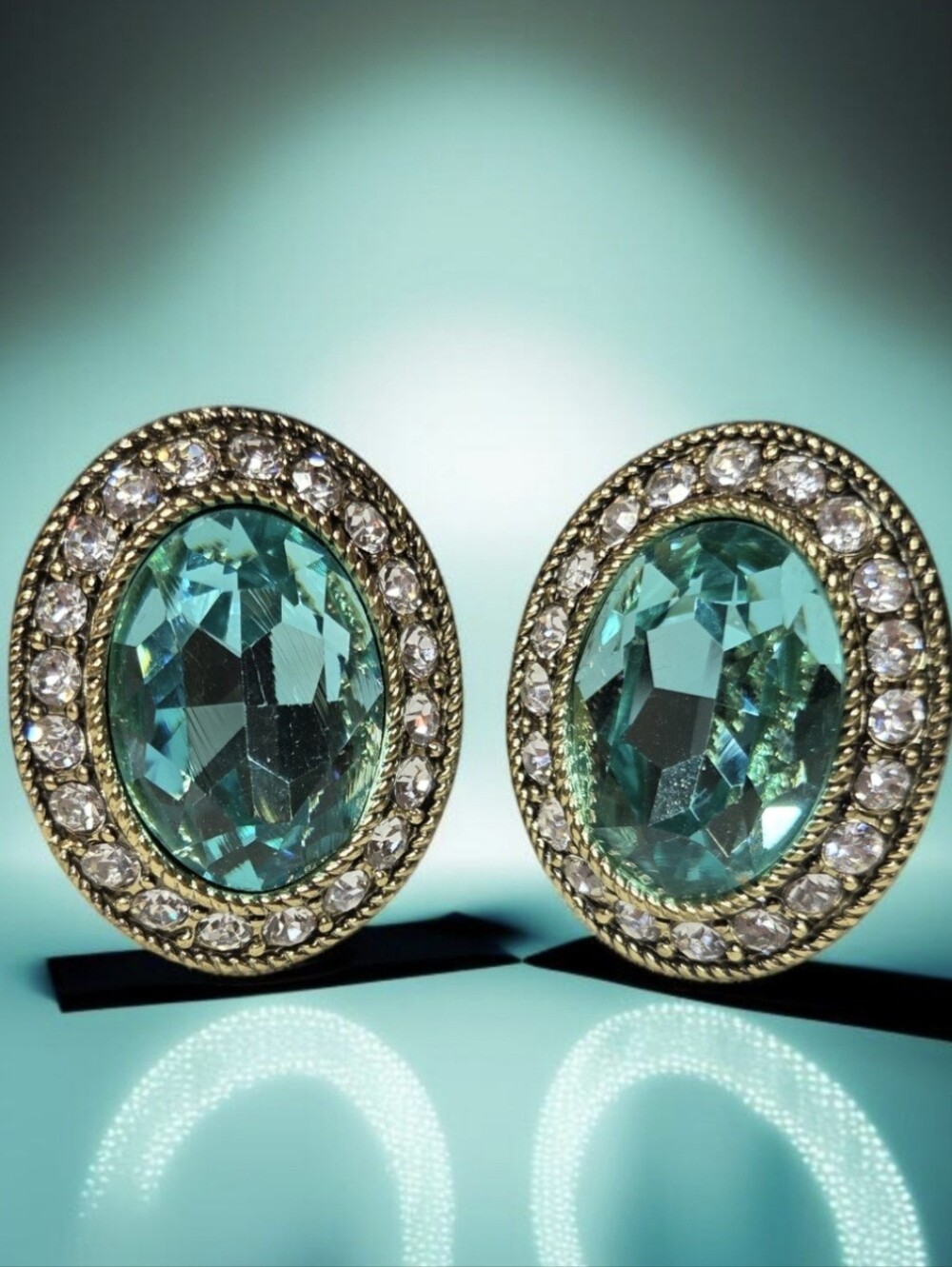 Heidi Daus Dazzling Delight Aquamarine Crystal Omega Pierced Earrings